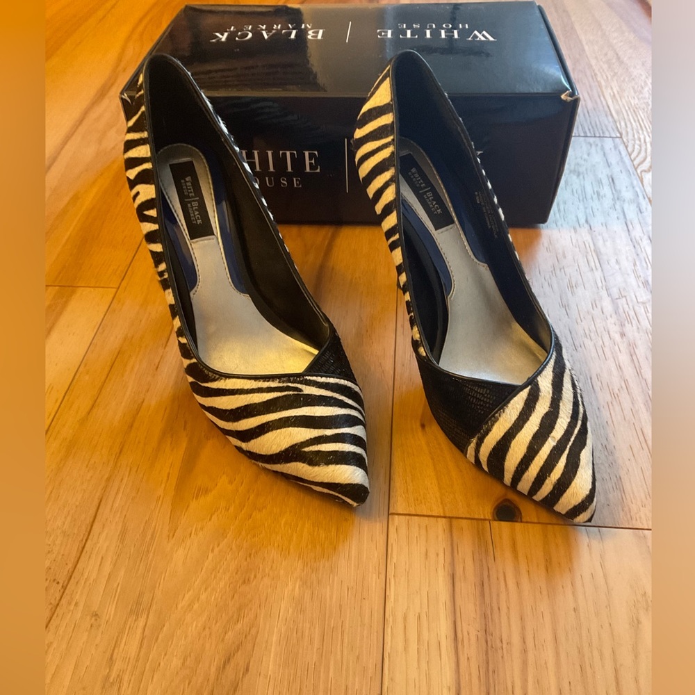 White House Black Market Zebra Print Cowhide Pump, Size 6.5